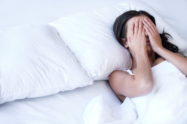 Depressed woman in bed. - Foto, Imagem