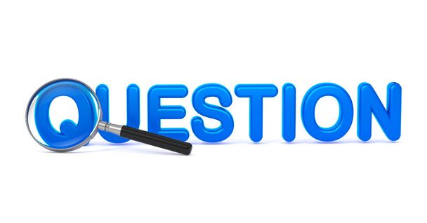 Question - Blue 3D Word Through a Magnifying Glass. - Photo, Image