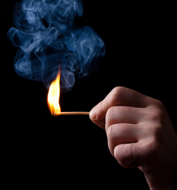 Ignition of match with smoke - Photo, Image