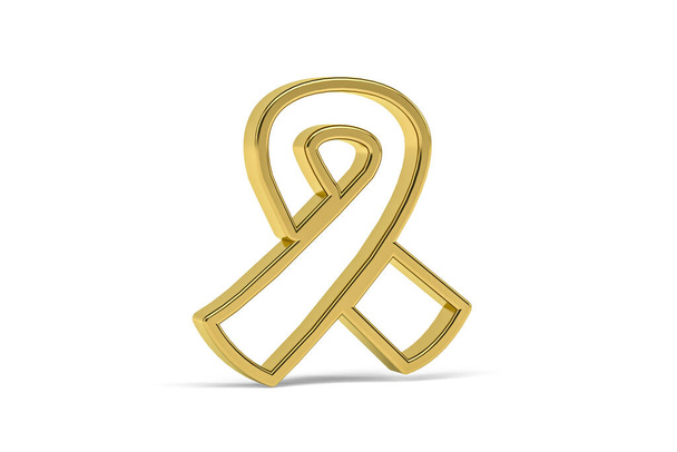Golden 3d mourning ribbon icon isolated on white background - 3D render - Photo, Image
