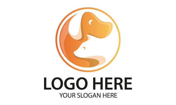 Diseño del logotipo del círculo de perro y gato del espacio negativo de color naranja - Vector, imagen