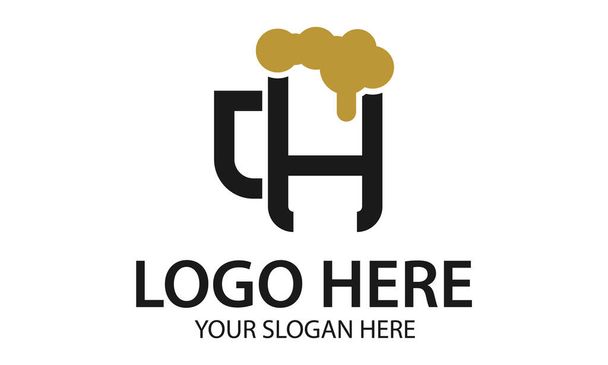グラスビールロゴデザインの頭文字CとH - ベクター画像