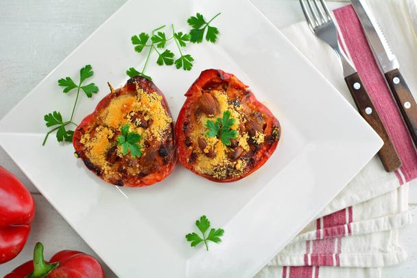 Red Bell Peppers Stuffed with Beef and Cheese - Photo, Image