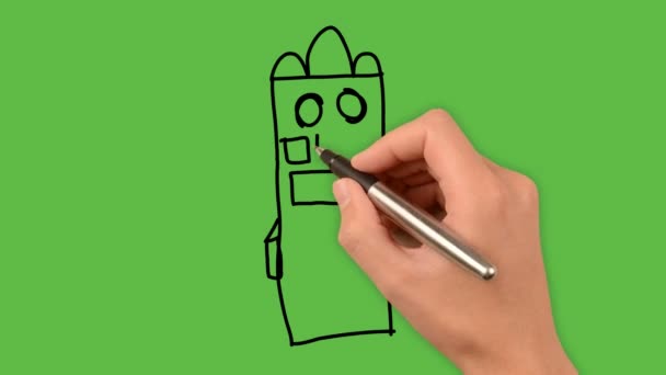 рисование большого здания искусства с цветовой комбинацией на зеленом фоне - Кадры, видео