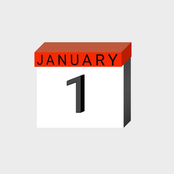 1er janvier. Icône du calendrier quotidien 3D .date, jour, mois .calendar pour le mois de janvier - Photo, image