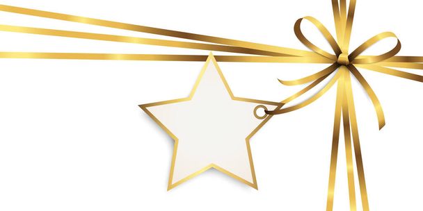 EPS 10 illustrazione vettoriale di fiocco nastro color oro e banda regalo con forma di ciondolo a stella per auguri di Natale isolato su sfondo bianco - Vettoriali, immagini
