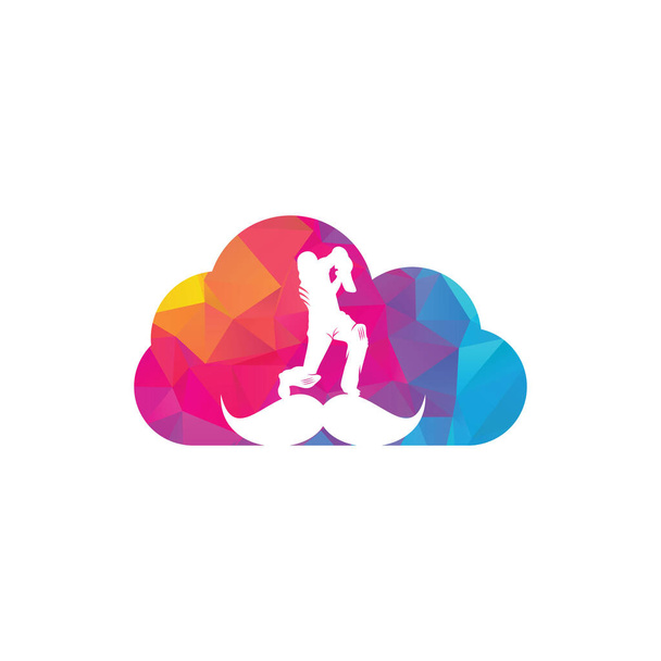 Сильна концепція крикетної хмари векторний дизайн логотипу. Вуса і крикет гравець Векторний дизайн піктограми
. - Вектор, зображення