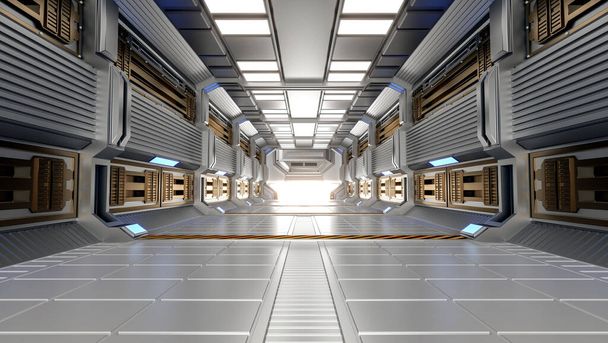 Футуристическая архитектура Sci-Fi Hallway and Corrier Interior, 3D Rendering - Фото, изображение
