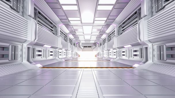 Futuristic Architecture Sci-Fi Hallway and Corridor Interior, 3D Αποτύπωση - Φωτογραφία, εικόνα
