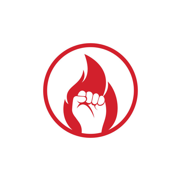 Ogień wektor Logo Pięści. Rewolucja Protest Płomień Pięść Symbol. Element projektowania szablonu logo WWW. - Wektor, obraz