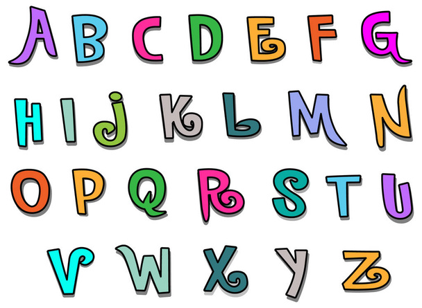 Kleurrijke handgeschreven abc alfabet letters vector illustratie - Vector, afbeelding