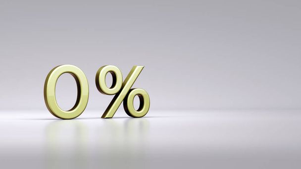 Gold zero percent or 0 % isolated over white background with Clipping Path. Premium Gold zero digit percent or 0 % isolated on background with Clipping Path. 3D Illustration. - Foto, afbeelding