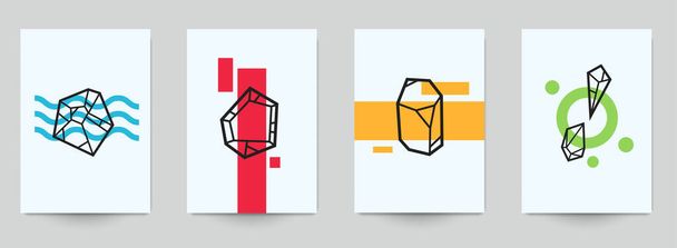 Set di composizione concetto di arte astratta con silhouette cristalli pietre e forme geometriche in stile minimale. Design moderno sfondo alla moda per la stampa, poster, carta da parati, carta da parati. Illustrazione vettoriale. - Vettoriali, immagini