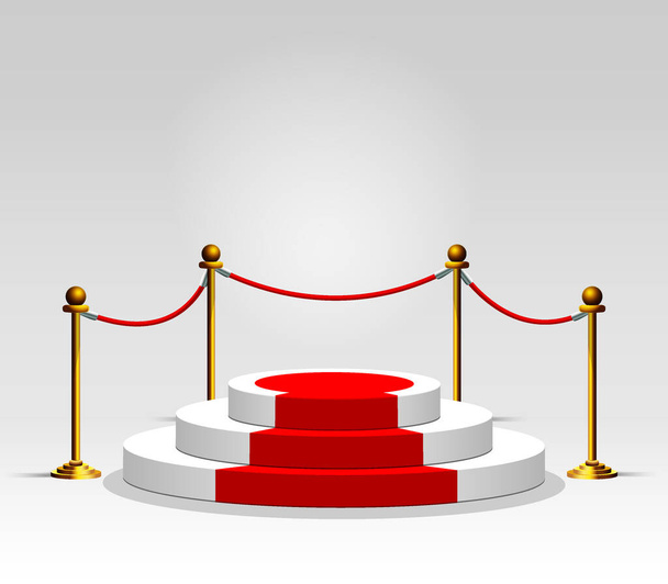 3d изолирован Пустой белый подиум с красной ковровой дорожкой. Векторная иллюстрация. - Вектор,изображение