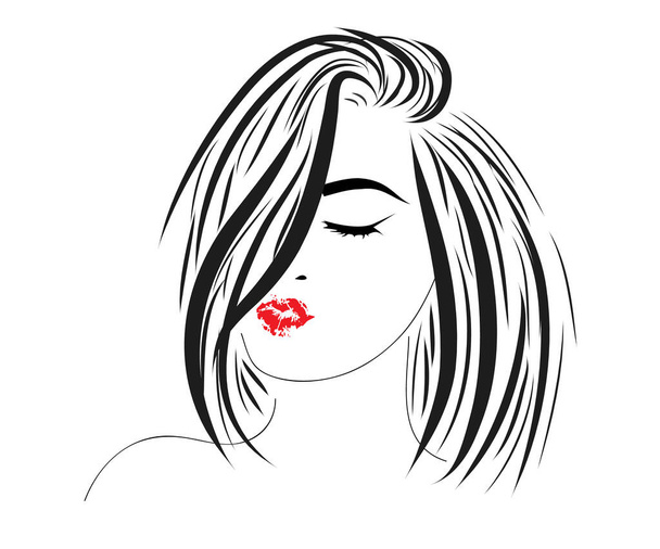 Kısa saçlı güzel bir kızın vektör çizimi. Moda illüstrasyonu. Kadın Saç Tarzı  - Vektör, Görsel