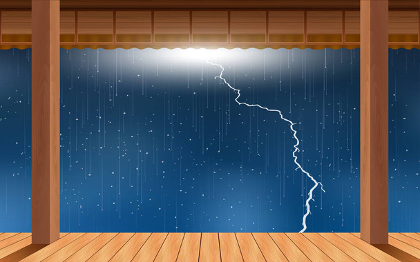 краєвид дерев'яного будинку в дощовий день
 - Вектор, зображення