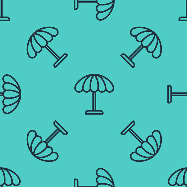 Μαύρη γραμμή Κυρ προστατευτική ομπρέλα για την παραλία εικονίδιο απομονωμένη αδιάλειπτη μοτίβο σε πράσινο φόντο. Μεγάλη ομπρέλα για εξωτερικό χώρο. ομπρέλα παραλίας. Εικονογράφηση διανύσματος. - Διάνυσμα, εικόνα