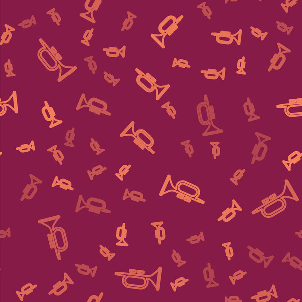 Linea marrone Strumento musicale icona a tromba isolato modello senza cuciture su sfondo rosso. Vettore. - Vettoriali, immagini