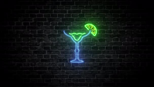 Тропічний коктейль Маргарита п'є бар легкий неоновий знак цегляної стіни фону анімація
 - Кадри, відео