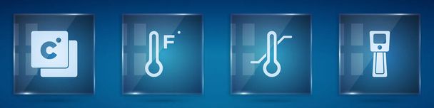 Celsius, Meteorologie-Thermometer und Digital einstellen. Quadratische Glasscheiben. Vektor. - Vektor, Bild
