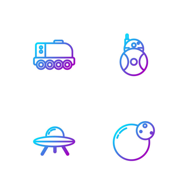 Set line Planet, UFO flying spaceship, Mars rover and Robot. Gradient color icons. Vector. - Vector, Image