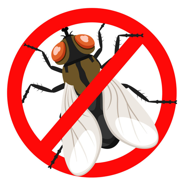 Stop fly insect in a red sign. - Vector, Image