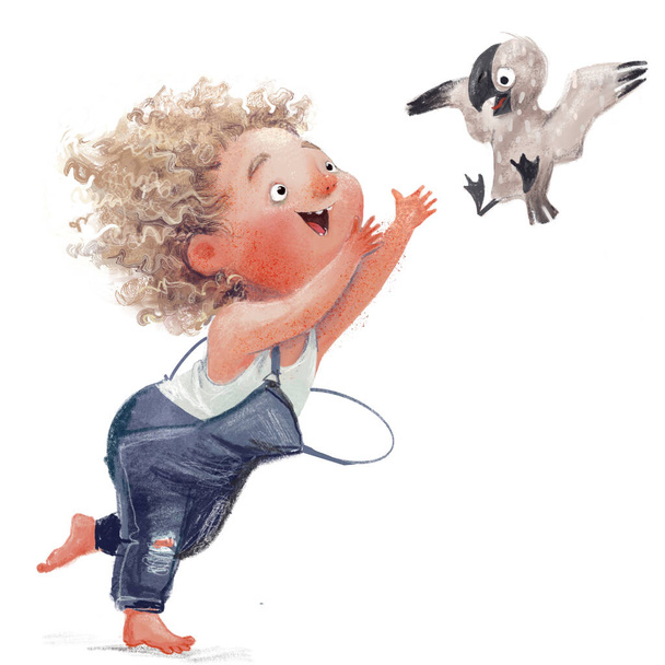 kudrnatý roztomilý dívka s málo albatros charakter - Fotografie, Obrázek