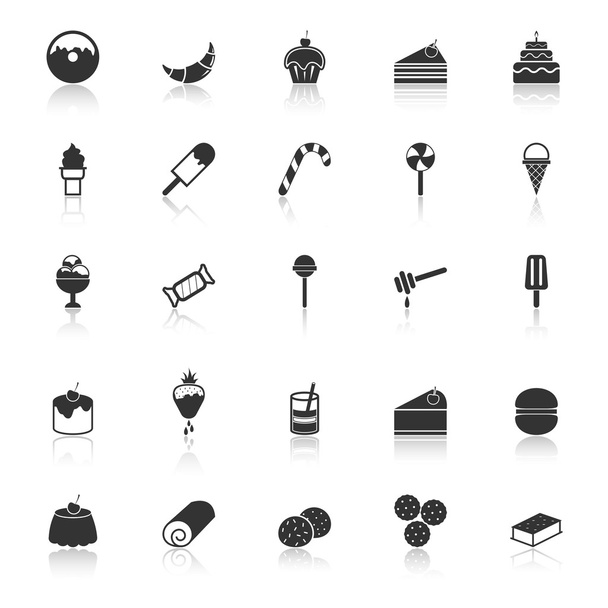 Dessert icons with reflect on white background - Vector, Image