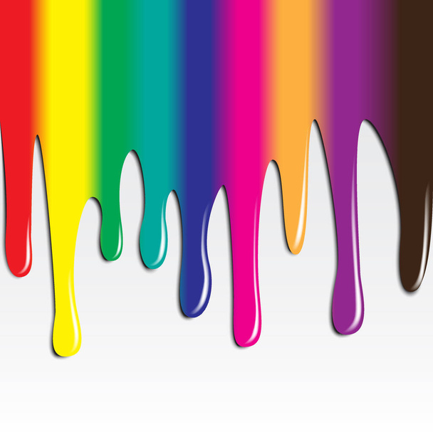 Différentes couleurs de peinture dégoulinant. Peinture colorée dégoulinant sur le mur blanc  - Vecteur, image
