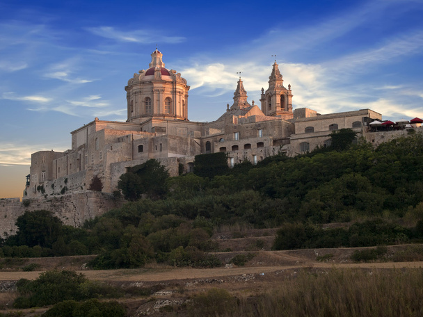 The beautiful city of Mdina gently kissed by the last rays of the sun on a summer's day - Photo, Image