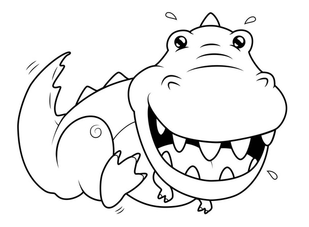 Lindo dinosaurio niños de dibujos animados. Divertido tiranosaurio feliz niños línea vectorial ilustración - Vector, Imagen