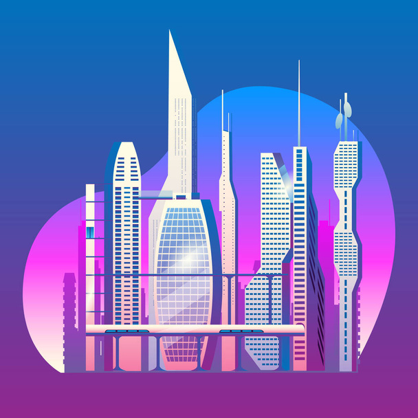 City of the future skyscrapers at dawn. - Vector, Image