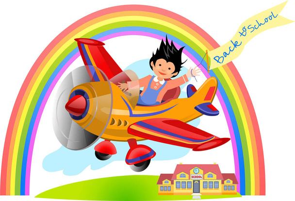 Cute pilot latający na żółtym samolocie - Wektor, obraz