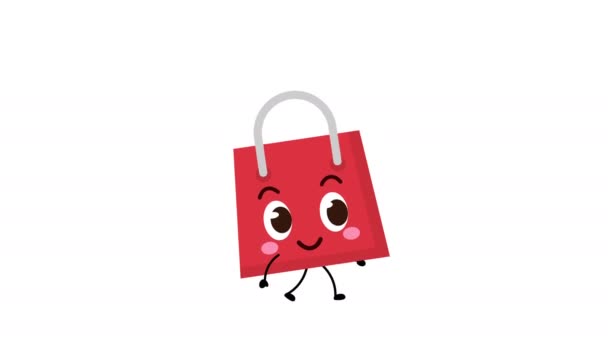 Roztomilý nákupní taška postavy chůze animace. Animace s luma matnou. legrační nákupní taška chůze video.can být použity pro váš projekt a vysvětlující video. - Záběry, video