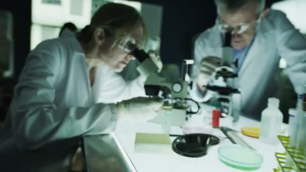 Miesten ja naisten tutkijat työskentelevät laboratoriossa
 - Materiaali, video