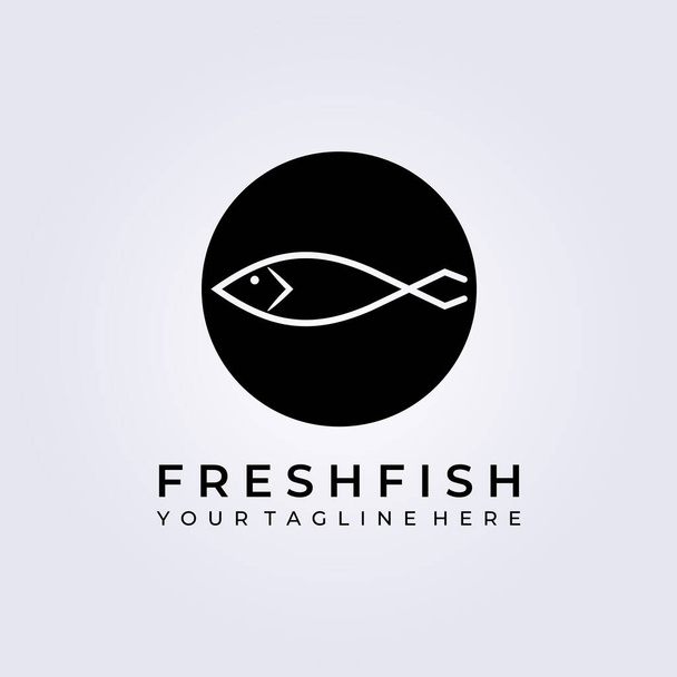新鮮な魚、シーフードロゴベクトルイラストデザイン、ラインアートスタイルのロゴデザイン - ベクター画像