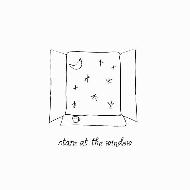 stare at the window pencil drawing card - Vector, Image