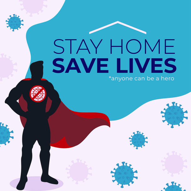 Stay Home Save lives campaign banner illustration superhero concept - Vector, Image