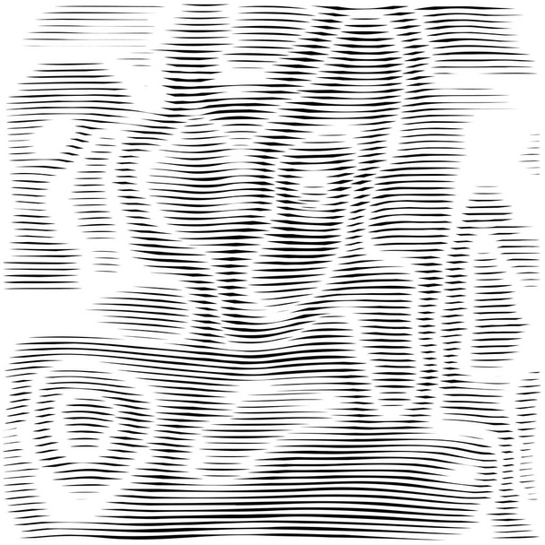 Черный векторный фон Муара. Волнистые линии текстуры Муара оптическая иллюзия абстрактный фон. Эффект цифрового экрана. Искаженные линии обоев. - Вектор,изображение