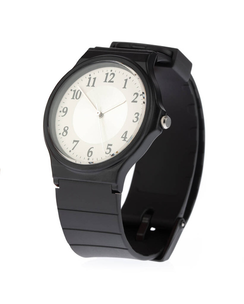 Klasyczny zegarek Black izolowany na białym tle - Zdjęcie, obraz