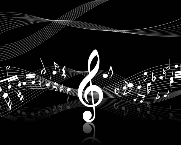Musical Design Elements From Music Staff With Treble Clef And Notes in Black and White Colors. Vector Illustration.  - Vector, Image