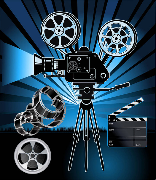 Film Reels, Clapper board and movie projector  - Vector, Image
