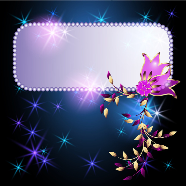 Glowing background with billboard, transparent flowers and stars - Vector, imagen