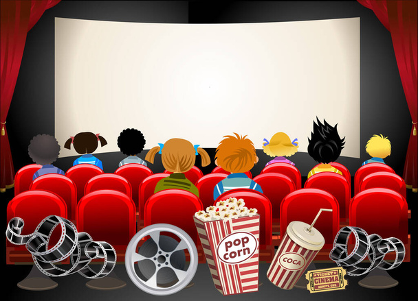 Salão de cinema ilustração com pessoas - Vetor, Imagem