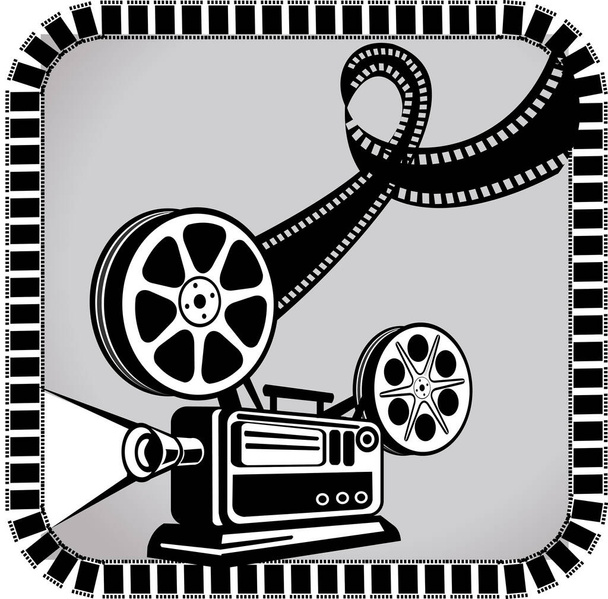 Old movie projector with film reels - Vector, Image