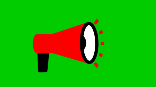 Animated symbol of red megaphone. Looped video. Concept of news, announce, propaganda, promotion, broadcast, media, message. Vector illustration isolated on white background. - Footage, Video