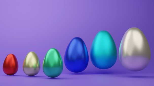 Astratto elegante colorato uova di Pasqua isolate su bianco durante il periodo festivo di Pasqua rendering 3d. - Foto, immagini