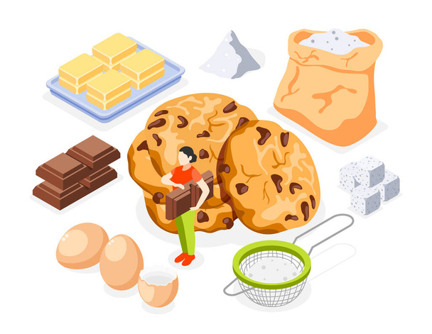 Iconos isométricos de panadería - Vector, Imagen