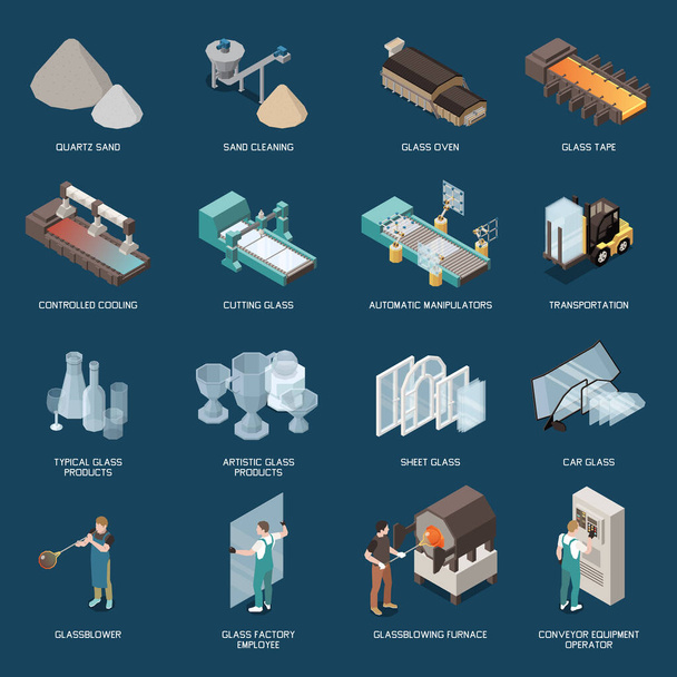 Glass Production Isometric Icons - Vector, Image