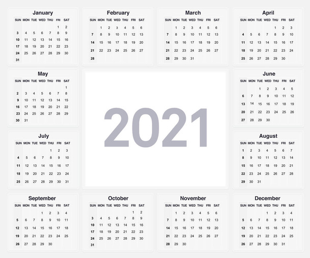Χρονοδιάγραμμα 2021 διάταξη με χώρο επεξεργάσιμο για κείμενο. 2021 πρότυπο ημερολόγιο, επεξεργάσιμο με χώρο για το μήνυμα. Σύνολο 12 μηνών με χώρο στο κέντρο και Δείγμα κειμένου - Φωτογραφία, εικόνα